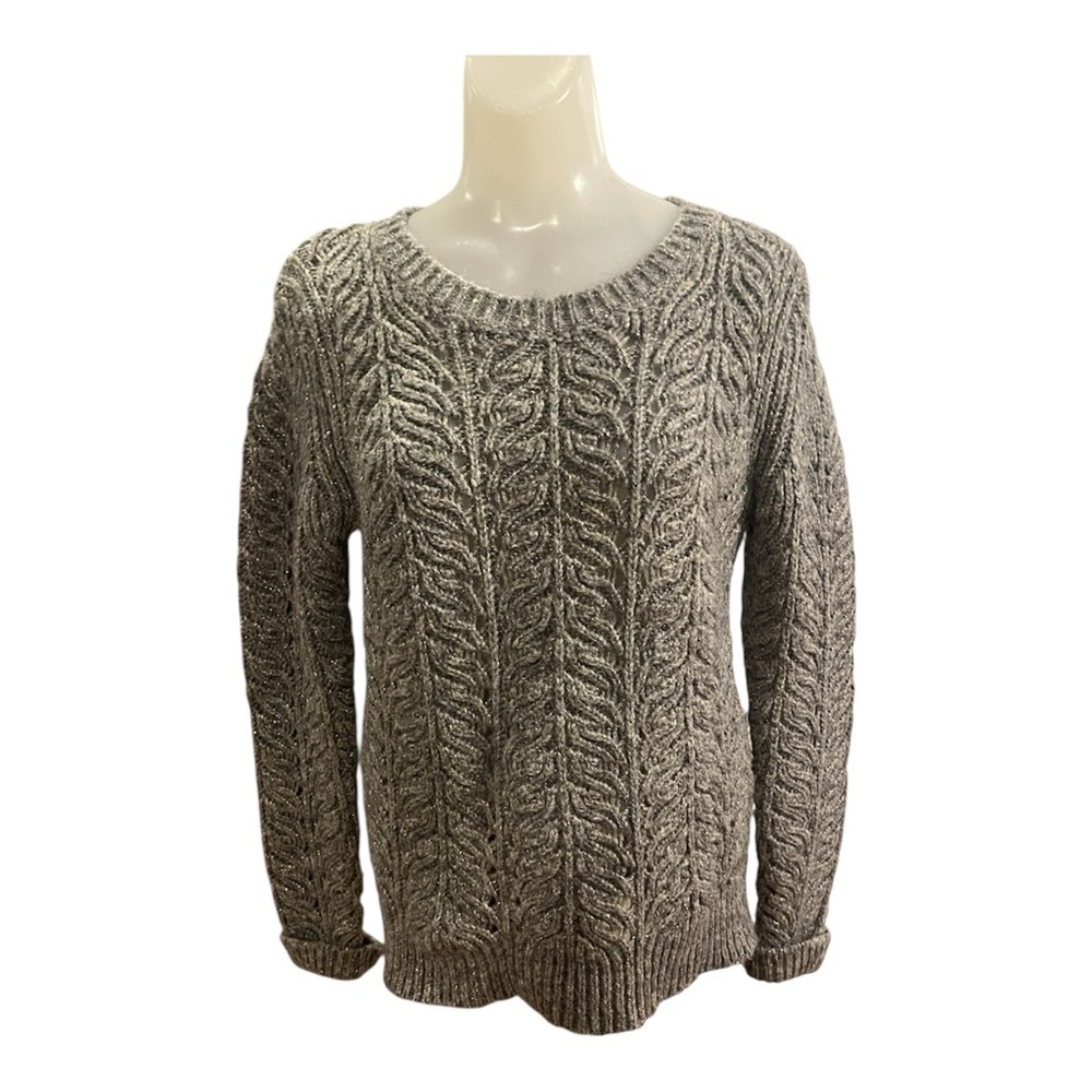 Banana Republic Gray Metallic Leaf Wool Blend Sweater size M - Picture 1 of 7